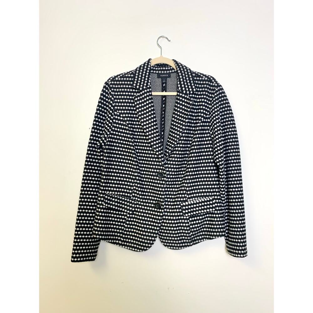 Torrid Black White Polka Dot Print Blazer Womens Plus 1 XL Suit Work Feminine